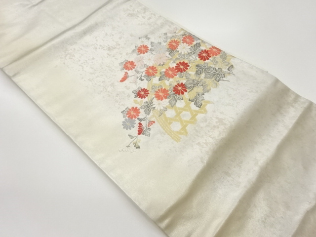 引箔垣根に菊模様織出し名古屋帯